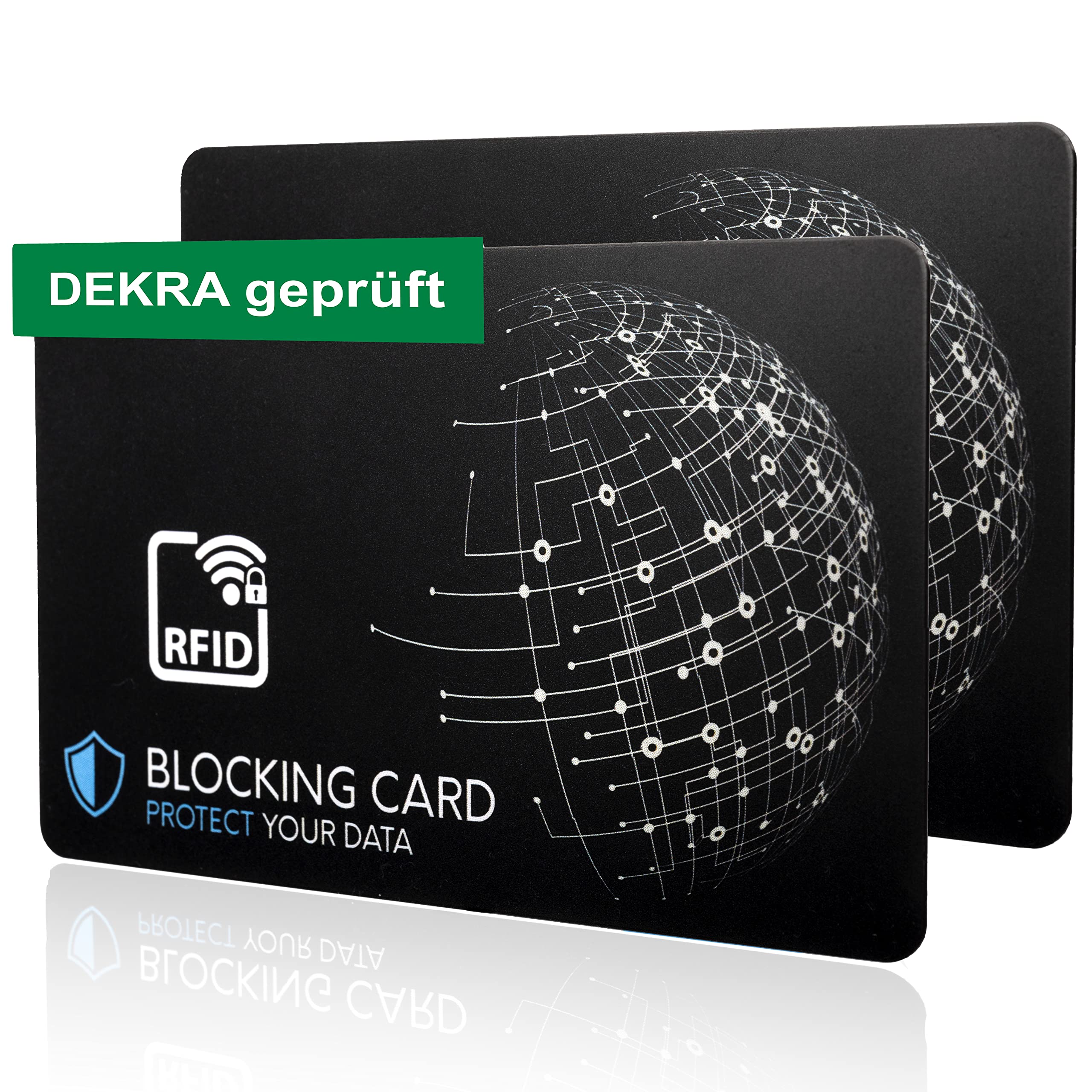 Dekra Tested RFID Blocker Card, Latest E-Field Jammer Technology - to Protect Against Data Theft, Extra Thin Card with 0.8 mm for Each Wallet, Card Protection, NFC Protection, black, 2er-Set, RFID