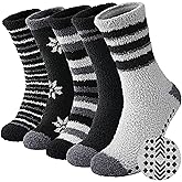 ZhiNuSi Mens Fuzzy Slipper Socks with Grips, Warm Non-slip Thick Hospital Socks Cozy Home Sleep Gift for Husband Dad 5 Pairs