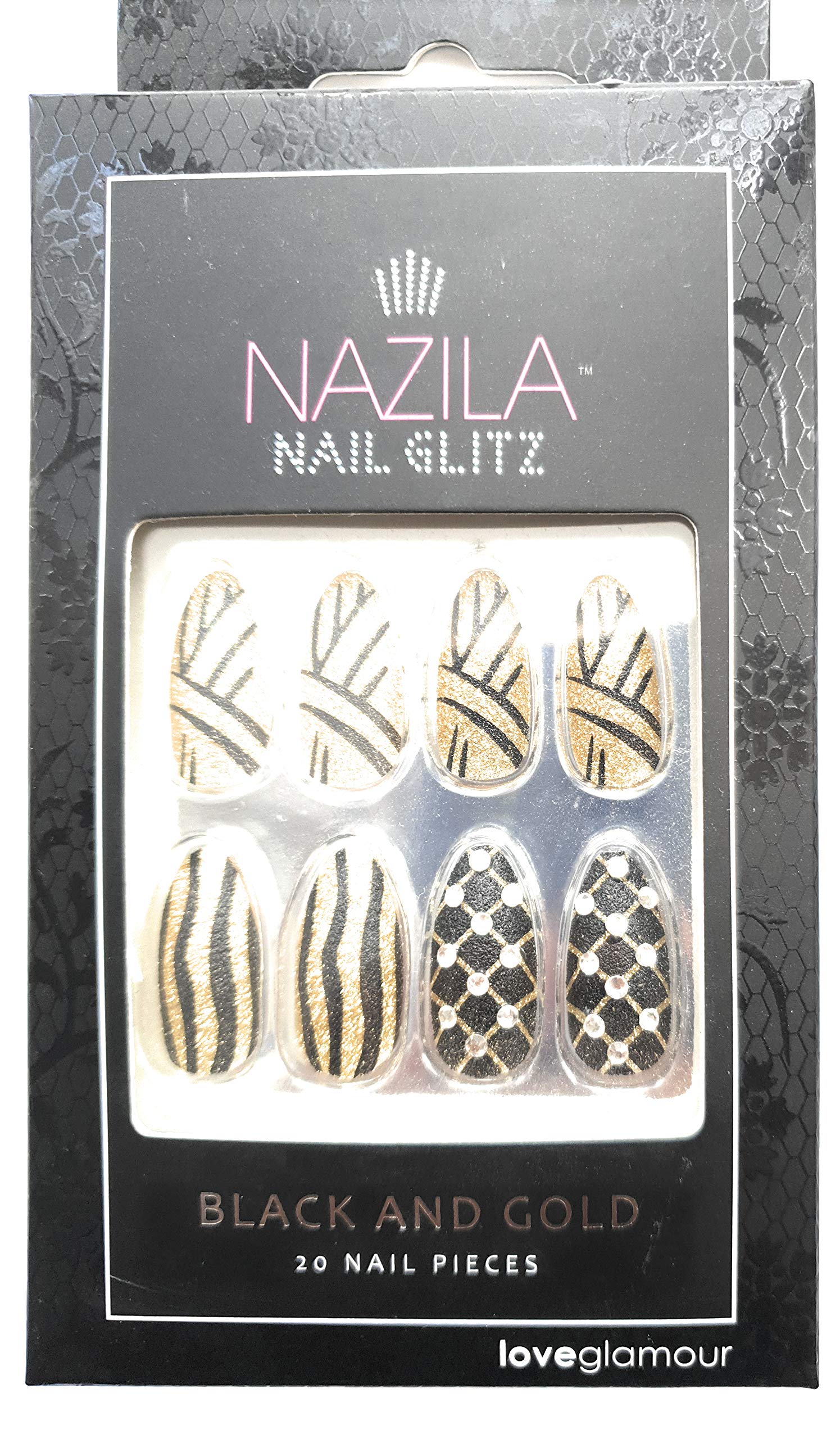 Black and Gold 20 nail pieces