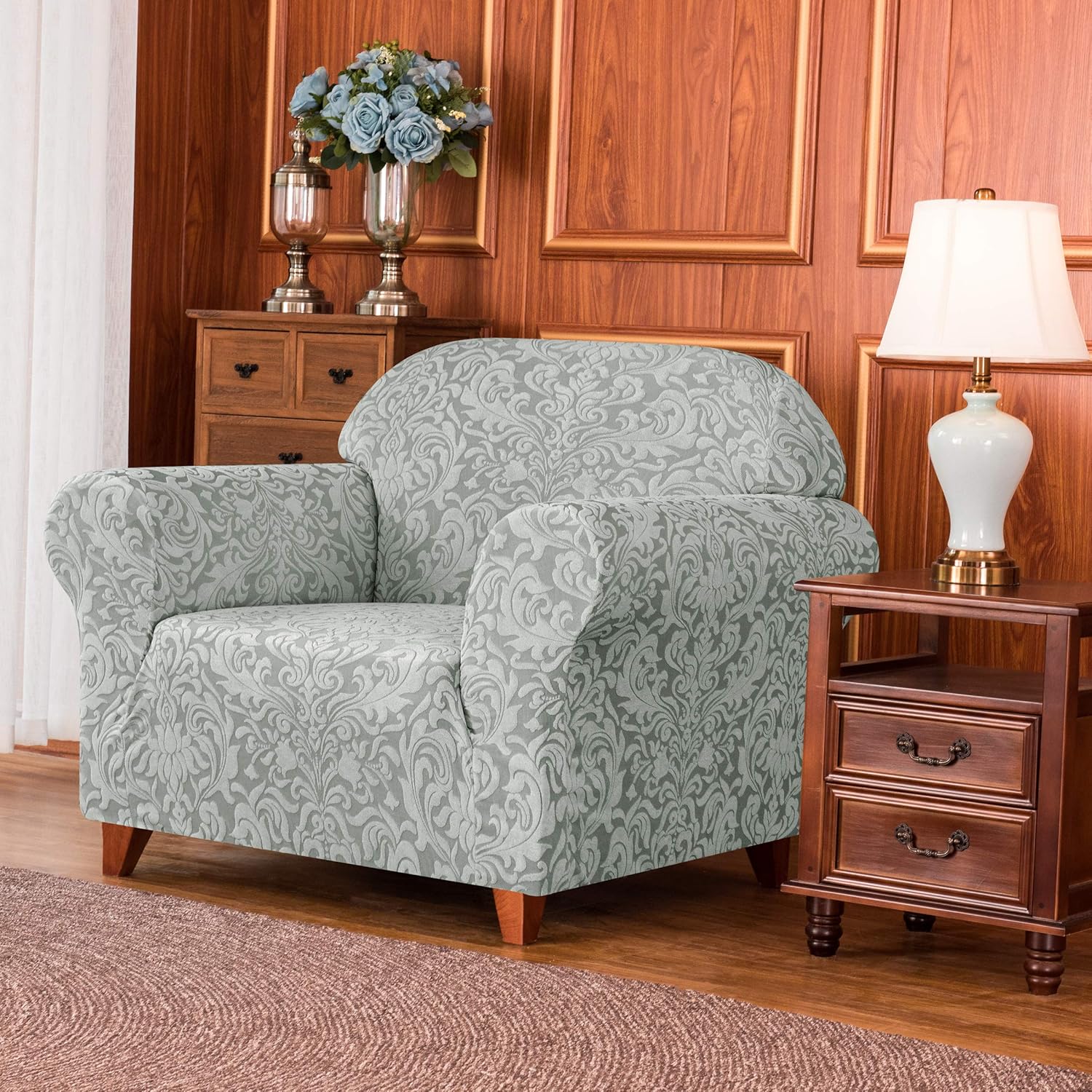 subrtex Sofa Slipcover 1-Piece Jacquard Damask Couch Cover High Stretch Furniture Protector for Armchair in Living Room for Kids, Pets(Small,Light Smoky Gray): Home & Kitchen