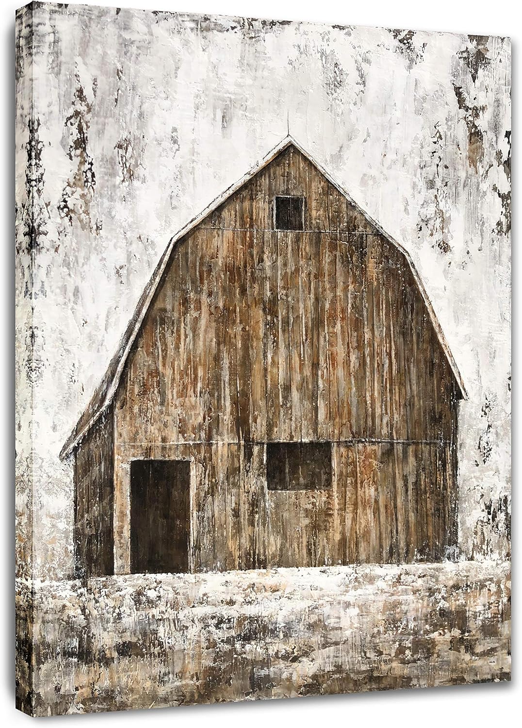 Paintings - Yihui Arts Old Barn Canvas Wall Art with Textured Rustic Painting Vertical Pictures for Living Room Bedroom Bathroom Decor