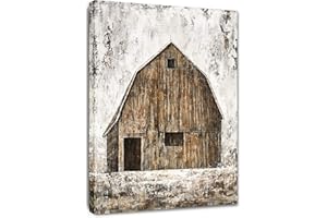 Yihui Arts Old Barn Canvas Wall Art with Textured Rustic Painting Vertical Pictures for Living Room Bedroom Bathroom Decor
