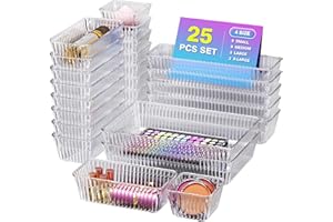 Okylvve 25 PCS Clear Plastic Drawer Organizer Set - 4 Sizes Makeup Organizer Desk Drawer Divider Bathroom Organizers and Stor