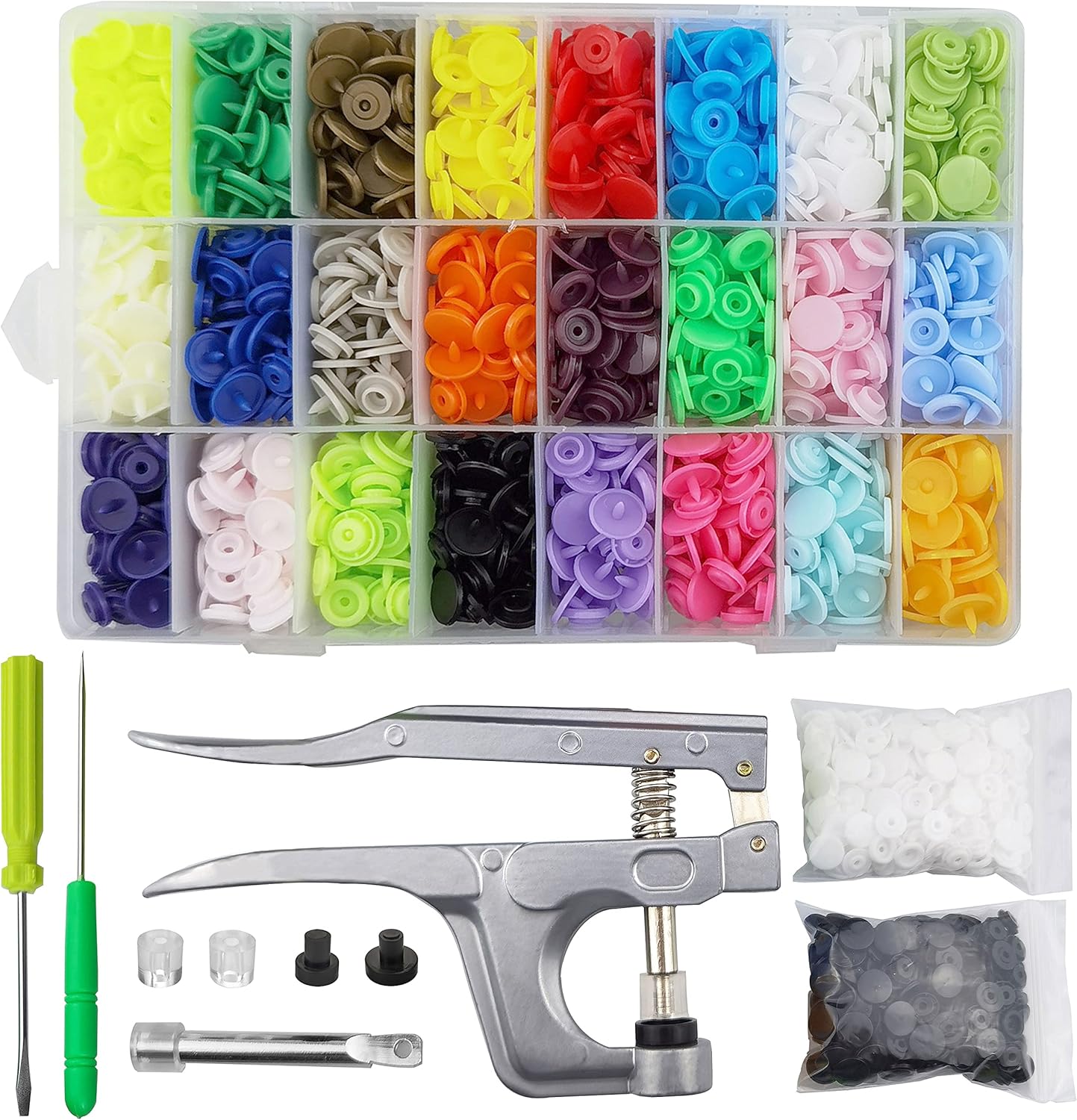 TmppDeco Plastic Snaps with Snap Pliers, 460 Sets 24-Colors Snaps Buttons for Sewing, Snap Fasteners kit for Sewing, Clothing, Crafting, Diaper, Bibs