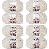 Knyteruna Chunky Yarn for Hand Knitting, #10 Chunky Blanket Chenille Yarn, Large Bulky Thick Jumbo Yarn, Super Chunky Knit Yarn for Crocheting, 8 Skein (8 oz 22 yds Each Skein), Beige White