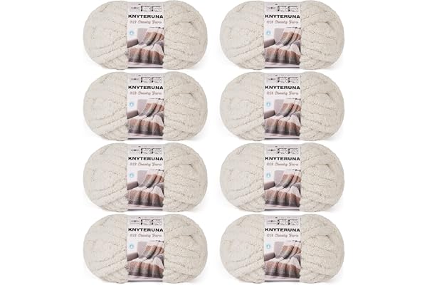 Knyteruna Chunky Yarn for Hand Knitting, #10 Chunky Blanket Chenille Yarn, Large Bulky Thick Jumbo Yarn, Super Chunky Knit Yarn for Crocheting, 8 Skein (8 oz 22 yds Each Skein), Beige White
