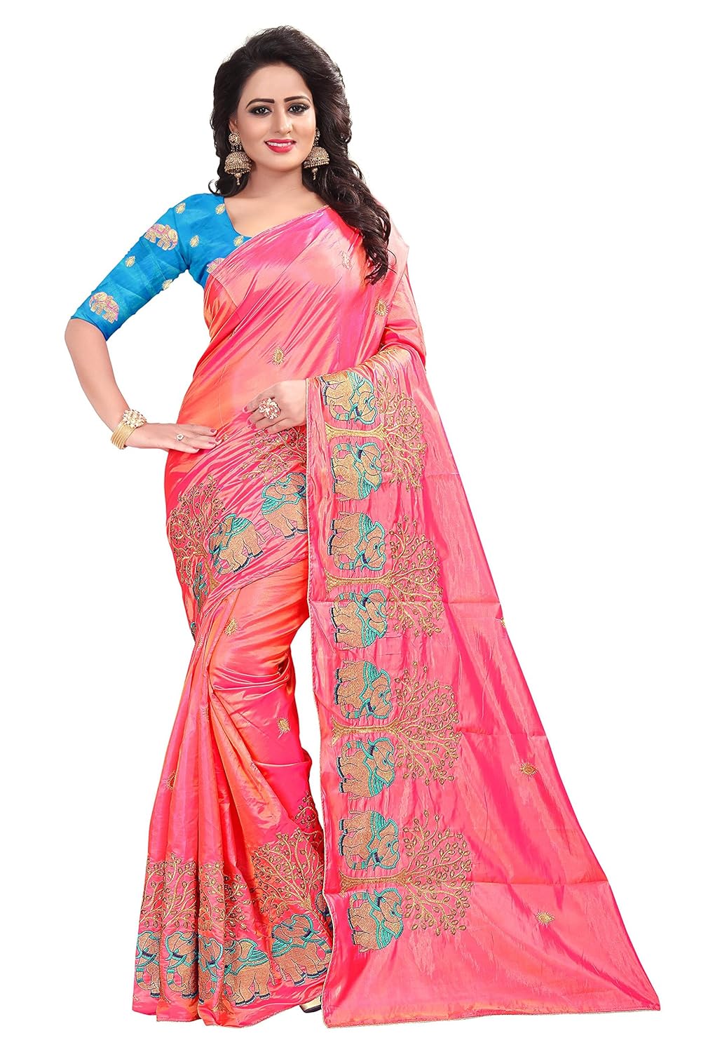 ecolors fab women's silk saree with blouse piece