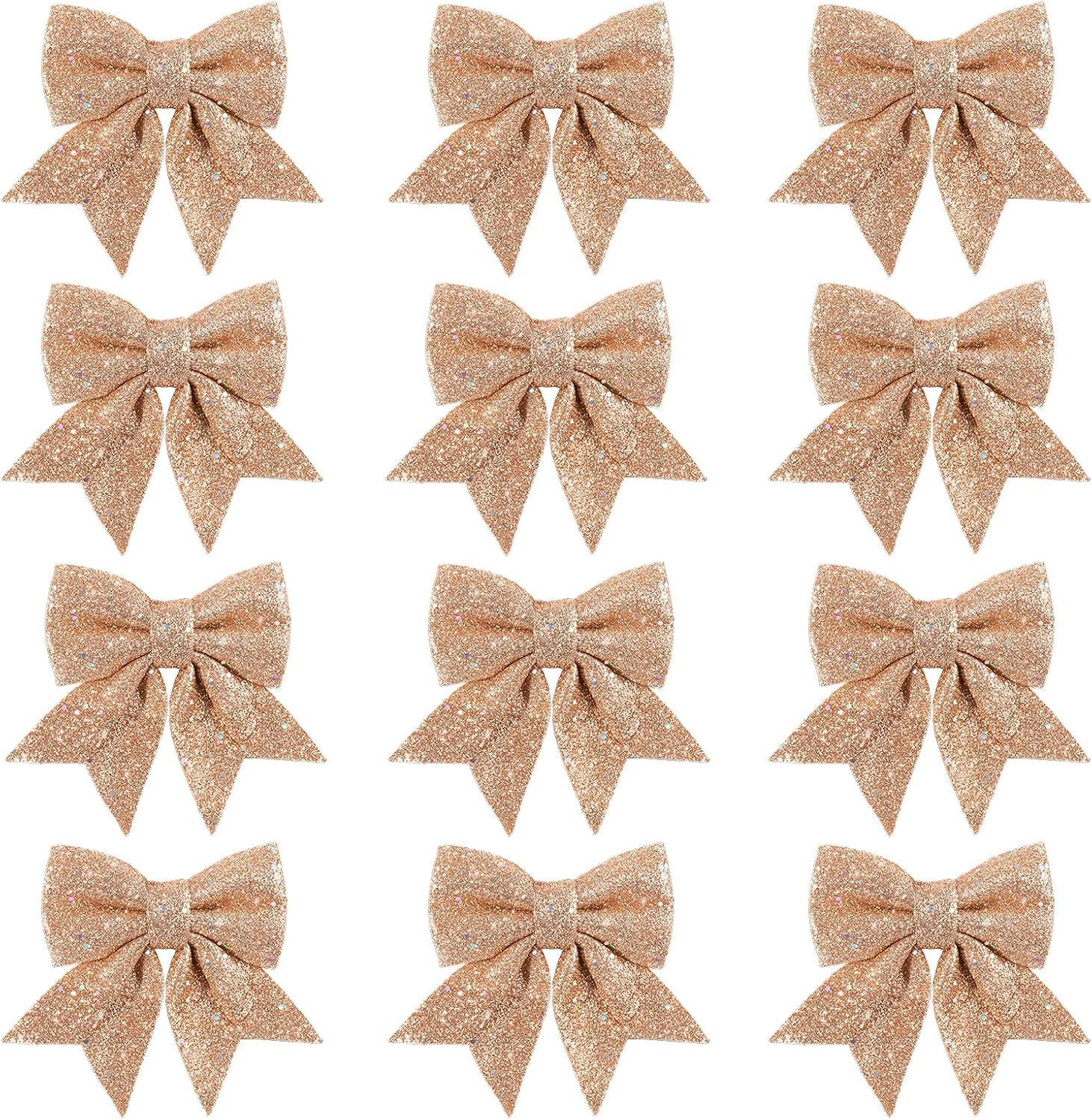 Bows & Ribbons - Whaline 12pcs Christmas Bow Decorations, Glitter Rose Gold Wreaths Bows, Small Christmas Tree Bow, Sequin Bow Ties, Xmas Decorative Bows Ornaments for Home Christmas Party, 5.5 in