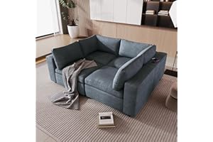 Eafurn Reversible Modular Sectional Sofa Corner Couch with USB Charge Ports & Wireless Charging & Speaker, 4 Seater Free Combination Convertible Sleeper Sofabed Sofacama for Living Room Apartment