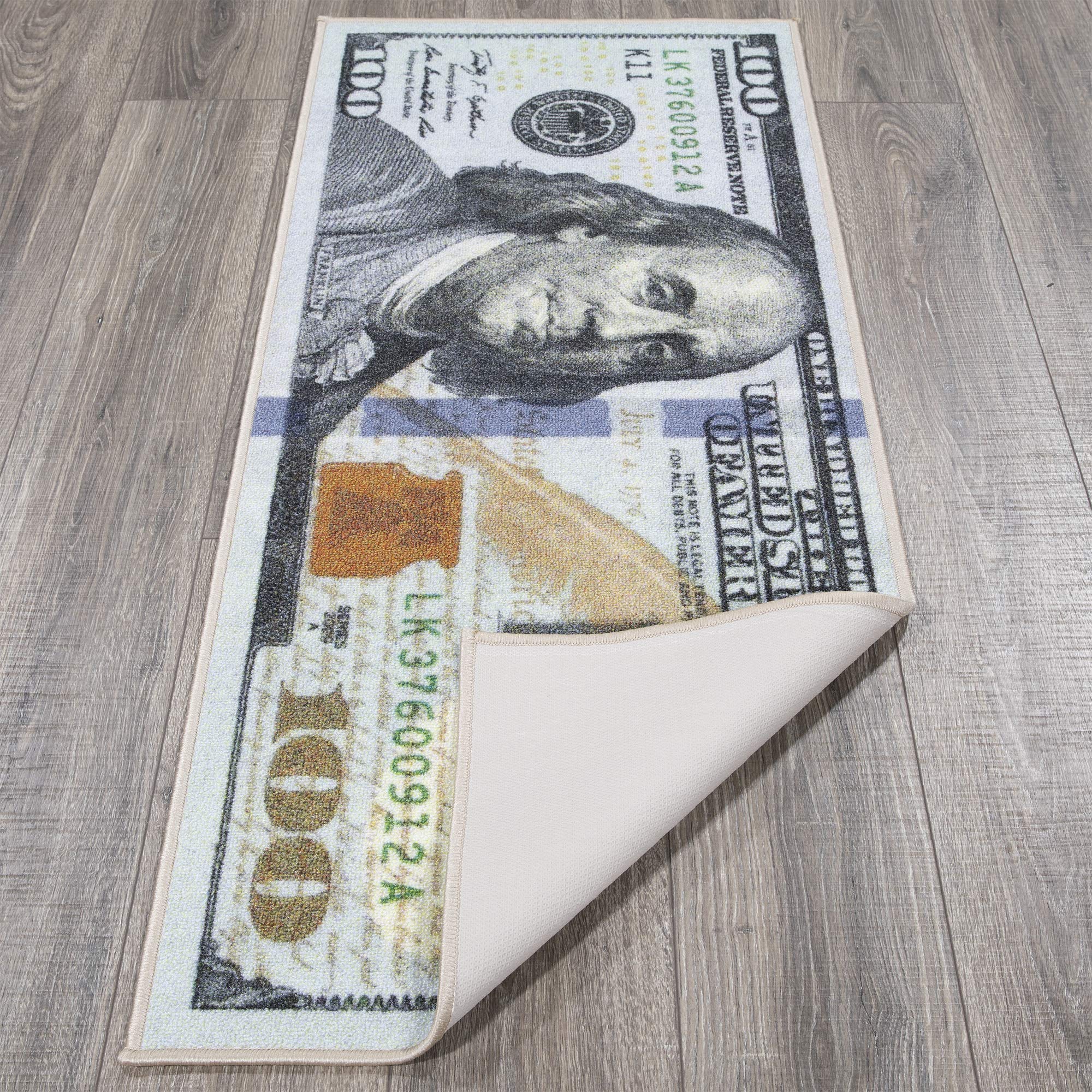 New Ottomanson Hundred Dollars ($100) Long Mat/Kitchen Mat Building Print New Benjamin Non-slip Rug Mat Runner, 22 x 53 cm.