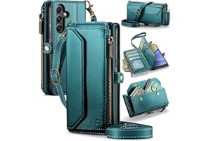 Strapurs Crossbody Wallet Case Compatible with Samsung Galaxy A15 5G RFID Blocking Card Holder Soft PU Leather Magnetic Snap Shoulder Strap Zipper Pocket Phone Case Fit for Galaxy A15 6.5" - BlueGreen