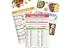HAMIEW Set 3 Low FODMAP Food List Chart & Meal Plan for IBS, SIBO, Bloating – Laminated Diet Guide w/Serving Size, Net Carbs, Calories, Gluten, Fiber – Elimination Diet Recipes for Beginners