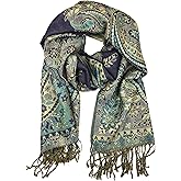 Plum Feathers Metallic Tapestry Ethnic Paisley Pattern Pashmina Scarf
