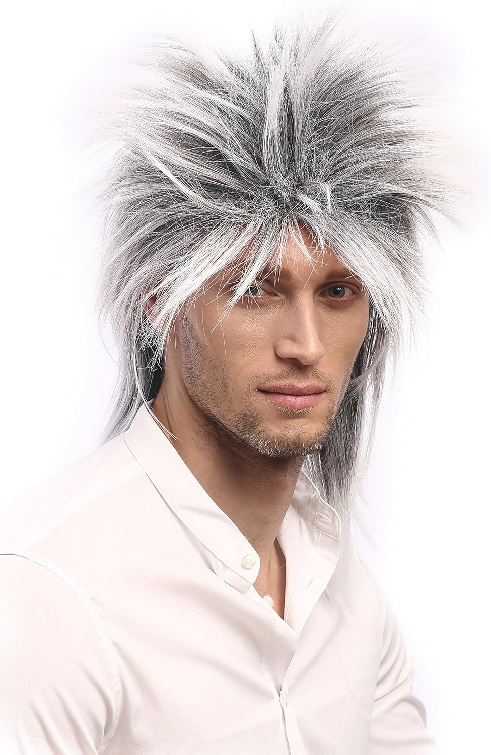 WIG ME UP - 90891-ZA60TZA1 Men & Ladies Party Wig Halloween 80s Punk Wave Pop Star Black & Grey backcombed spiky mullet - Image 3