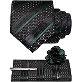 JEMYGINS Mens Striped Tie and Lapel Pin Necktie Pocket Square with Tie Clip Sets for Business Casual 4PCS