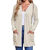 Long Cardigan for Women Open Front Lightweight Cardigan Sweaters Long Sleeve Fall Winter Outerwear with Pockets