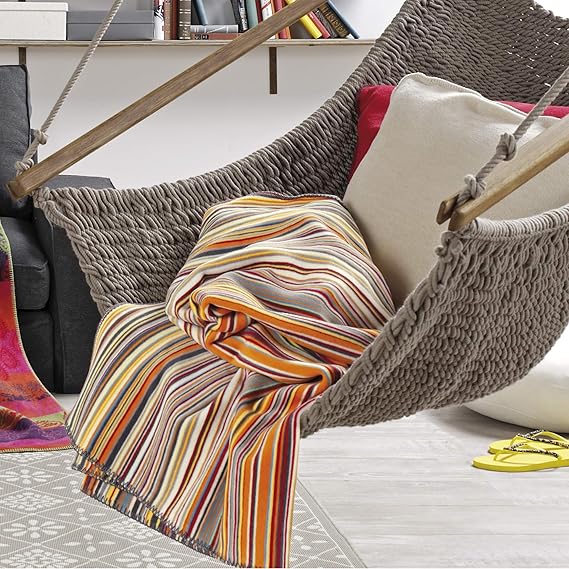 Ibena Wolldecke Dalvik 1796 / Tagesdecke bunt gestreift/Kuscheldecke 150x200 cm aus toller und stapazierfähiger Baumwollmisch