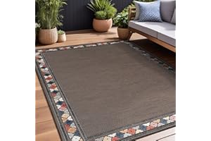 Beverly Rug Outdoor Rug 5x7 Bordered Modern Floral Area Rugs for Indoor and Outdoor Patio Easy to Clean Non Shedding Living Room Porch Garden Washable Outside Carpet (5 x 7 Brown)