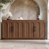 Evermagin 67" Arched Walnut Sideboard Buffet Cabinet with Storage | Mid-century modern wood sideboard, large credenza with 4 doors for kitchen or living room, 67"W x 31.5"H x 15.7"D