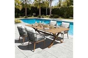 LayinSun 5 Pieces Outdoor Patio Dining Set, Aluminium Rectangular Dining Table and Wicker Rattan Chairs Set for Outside Backyard, Poolside