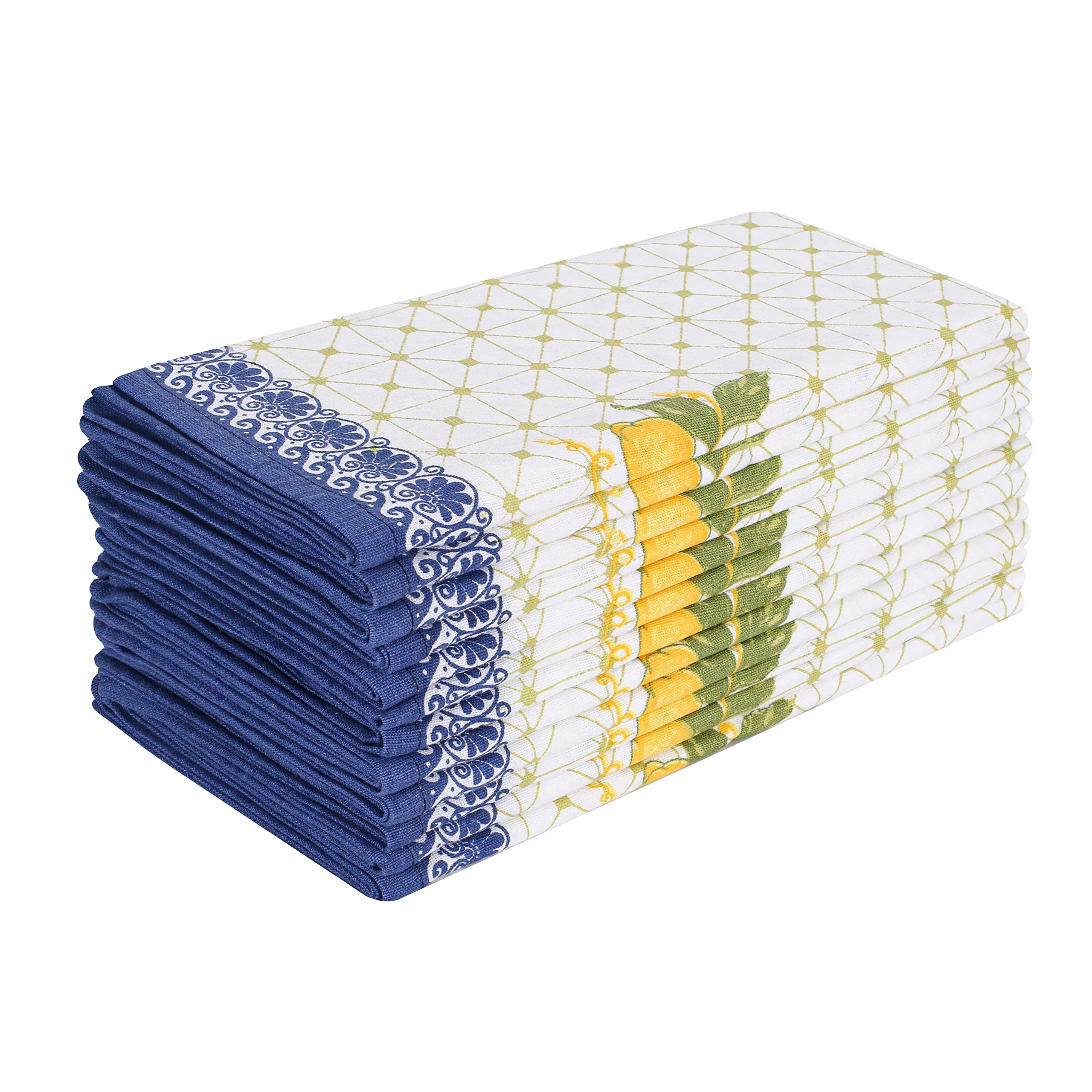 Fingercraft Cloth Napkins Set of 12 Cotton Linen Blend Printed Dinner Napkins Perfect for Parties Dinners Weddings Cocktail Christmas Napkins Cloth 20x20 Lemon Leaf
