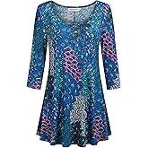 Nandashe Womens 3/4 Sleeves Floral Tunic Shirts Summer Casual Dressy Blouse Tops