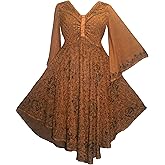 Agan Traders Women's 2025 Winter V Neck Roman Bohemian Embroidered Bell Sleeve Big Hem Mid Calf Flared Dresses for Women