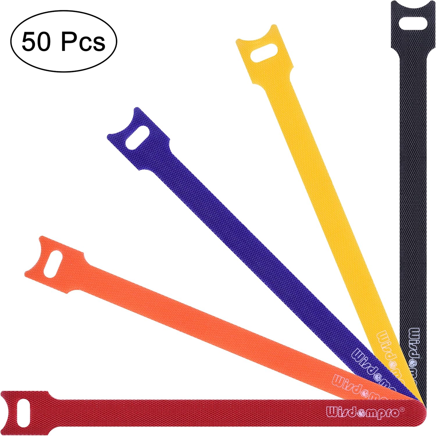 50 Pack 8 Inches Hook and Loop Strap, Self-gripping Fastening Cord Cable Ties, by Wisdompro - Reusable, Durable Functional Ties to Keep Your Home, Office, Workspace from Tangled Messes of Cords