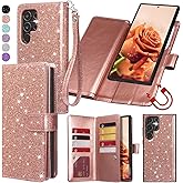 Varikke for Galaxy S25 Ultra Wallet Case Detachable with RFID Blocking Card Holder for Women, Glitter Leather Strap Magnetic Flip Removable Phone Case for Samsung Galaxy S25 Ultra 6.9", Rose Gold