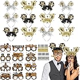 44 Pcs 2026 New Year's Eve Party Supplies - Happy New Year Tiaras Headband, New Year Glasses,Noisemakers, Gold Silver Black Party Favors for Happy New Year Eve Bulk Party Supplies Decor