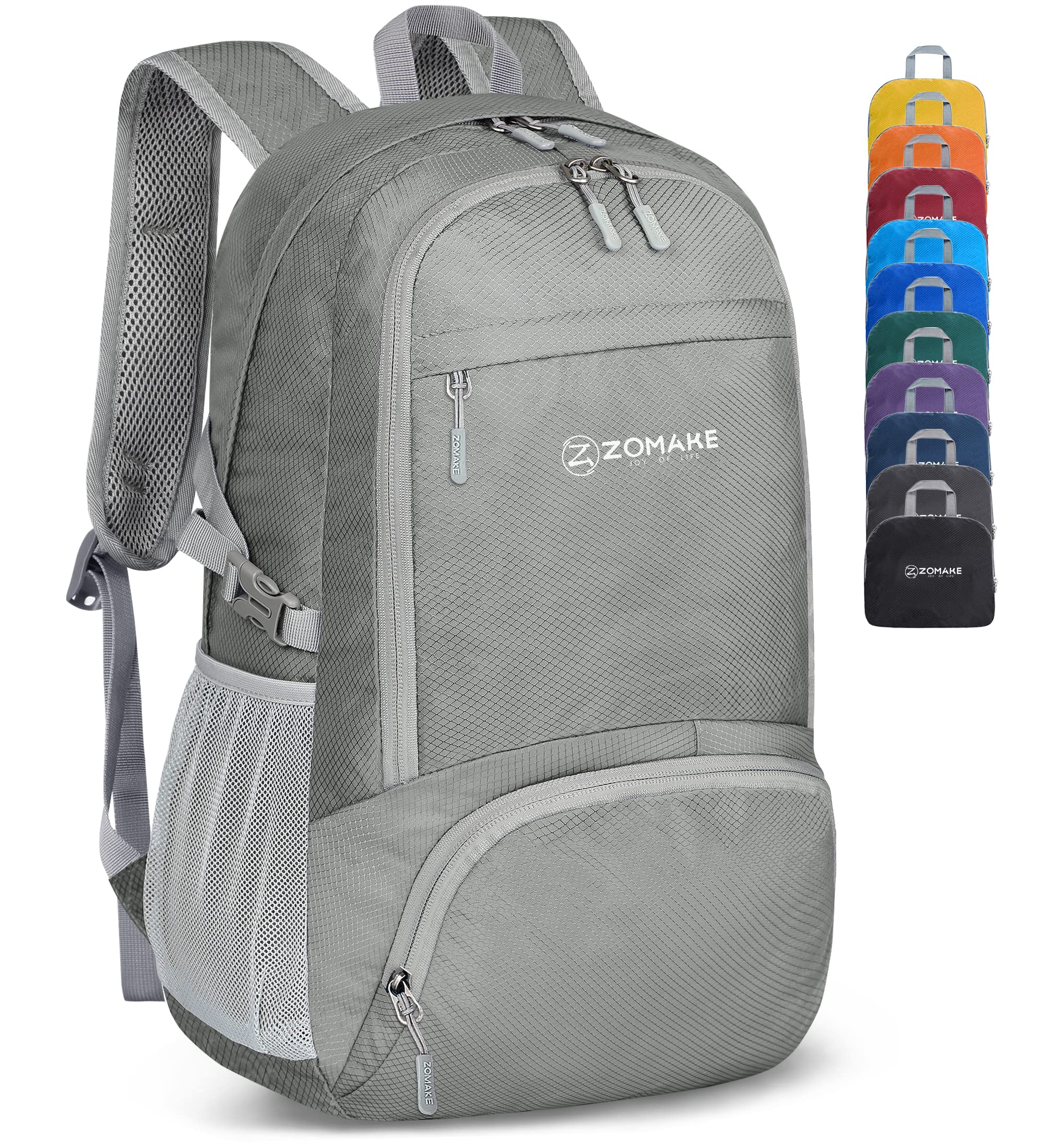 ZOMAKE Lightweight Foldable Backpack,Packable Rucksack 30L Small Walking Rucksacks Travel Daypack For Men Women Outdoor Camping Hiking(Grey)
