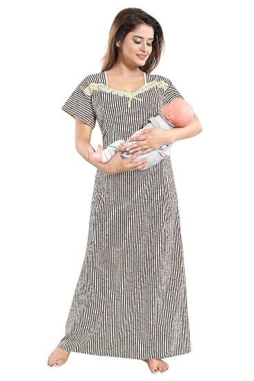 Women's Cotton Feeding Nighty - PSN1134 Brown