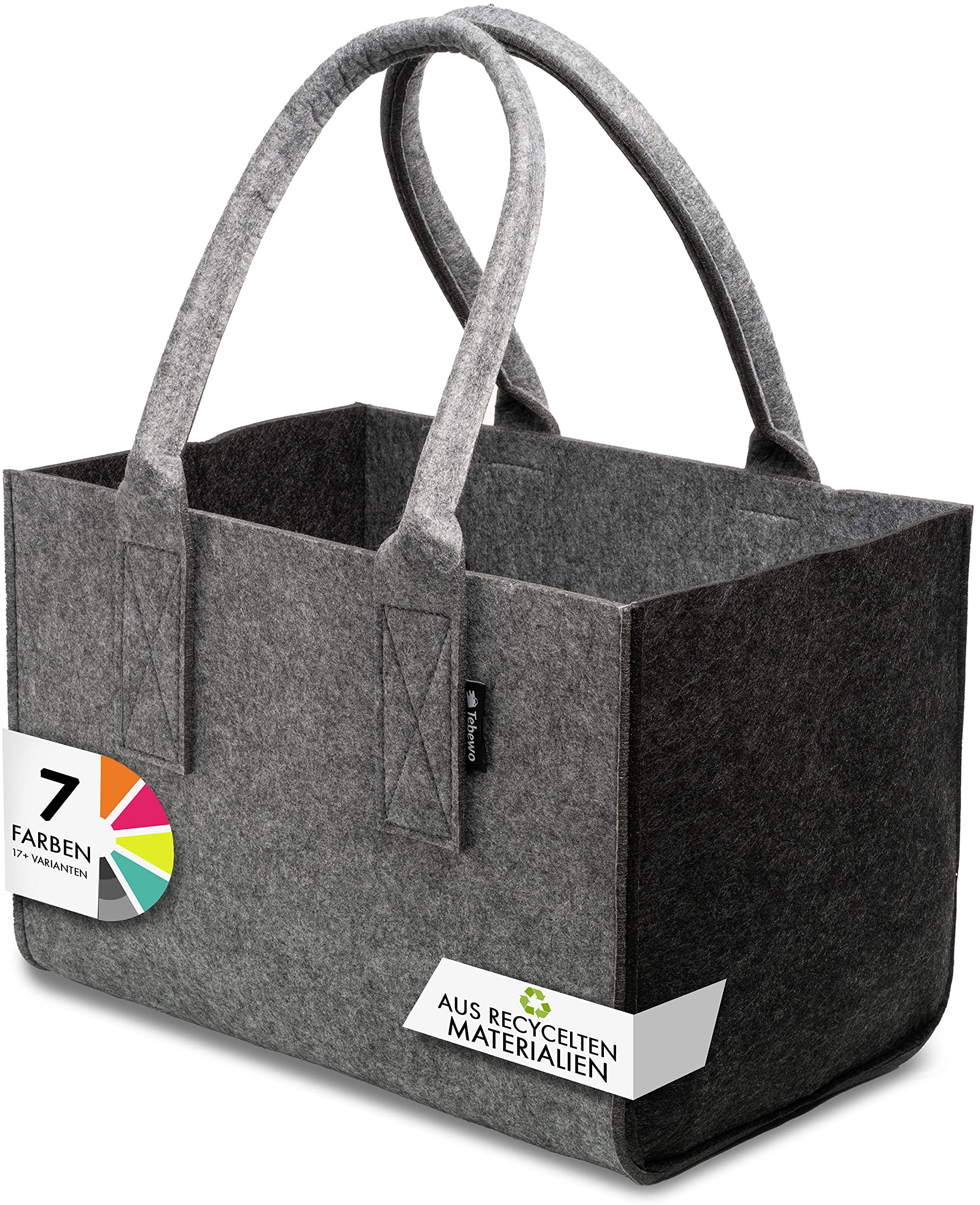 Shopper Felt Bag Premium 5 mm Large Shopping Bag with Handle, Shopping Basket, Foldable Firewood Bag for Storing Wood, Versatile Carry Bag Also for Toy Storage, Light Grey/Dark Grey, 40 x 27 x 27
