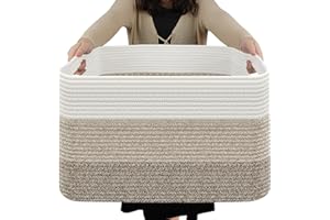 NOONKTY Blanket Basket Living Room, Large Basket for Blankets, Cotton Rope Basket for Organizing, 22''×17''×12'' Woven Basket with Handles, Baby Toy Baskets for Nursery Rectangle Storage Basket, Brown