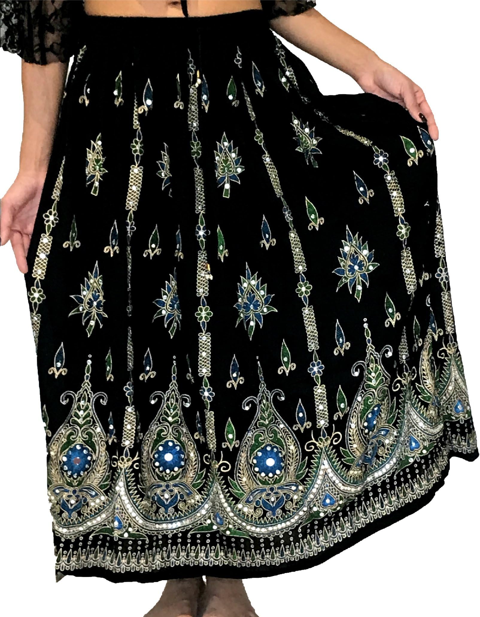 Dancers World Ltd (UK Seller)BLACK Sequin Hippy Boho Indian Tribal Gypsy Belly Dance MAXI SUMMER SUN DRESS SKIRT