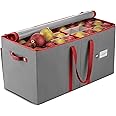 Zober Large Christmas Ornament Storage Box - Stores 128 Ornaments W/Dividers - Non-Woven, Durable Christmas Storage Containers - Dual Zipper - Gray