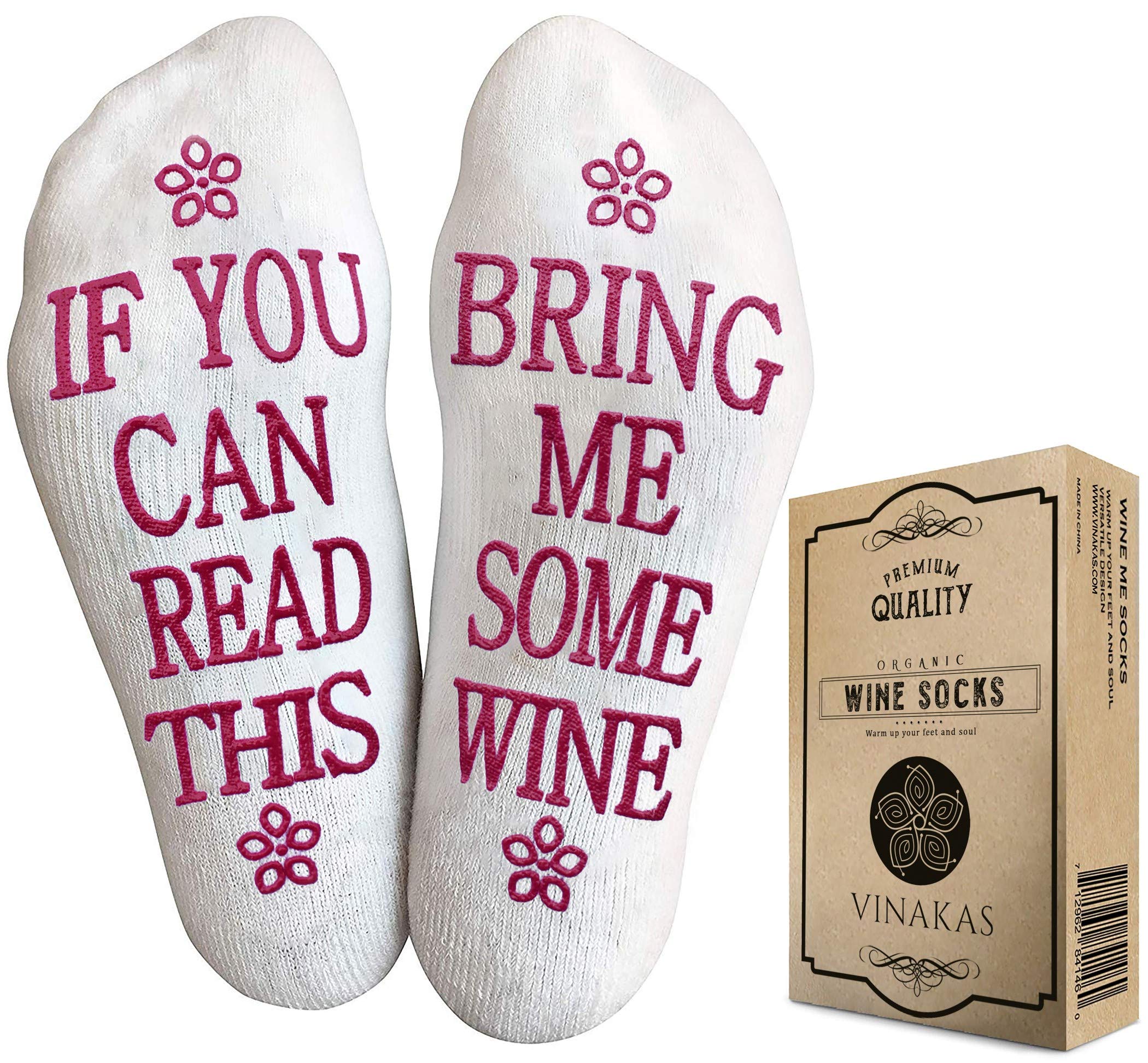 FUNNIEST WINE SOCKS + Gift Box "If you can read this bring me some wine"Perfect Valentine Funny Unisex Gift for Wine Lovers,Birthdays,White Elephant, Wife,For her or Best Friend WineSocks