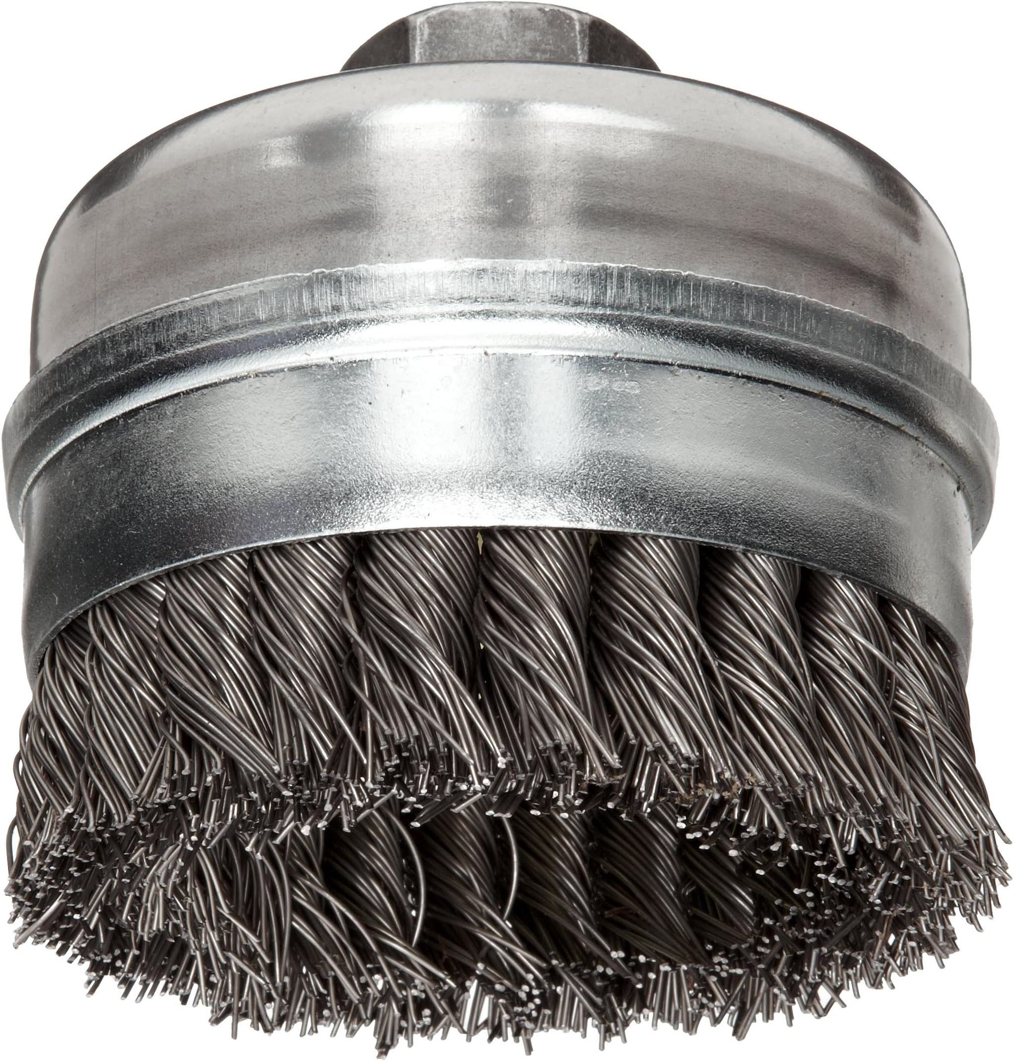 Weiler Banded Wire Cup Brush, Threaded Hole, Steel, Partial Twist Knotted, 4" Diameter, 0.023" Wire Diameter, 5/8"-11 Arbor, 7/8" Bristle Length, 9000 rpm (Pack of 1)