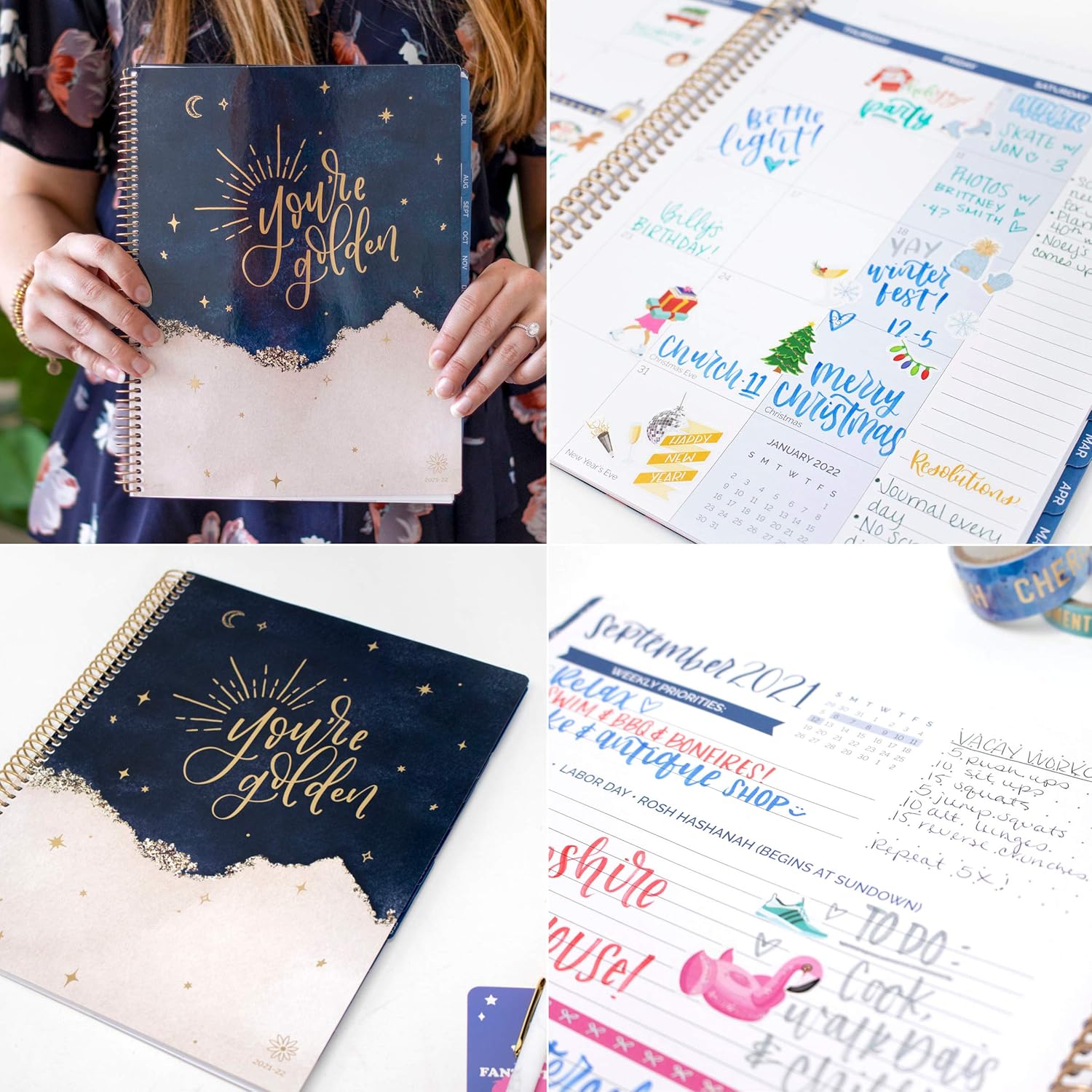 bloom daily planners 2021-2022 (8.5" x 11") Academic Year Day Planner (July 2021 - July 2022) - Weekly/Monthly Dated Agenda Calendar Organizer with Tabs - You're Golden : Office Products