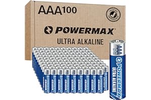 Powermax 100-Count Triple AAA Batteries, Ultra Long Lasting Alkaline Battery for Home and Office, 10-Year Shelf Life, Reclosa