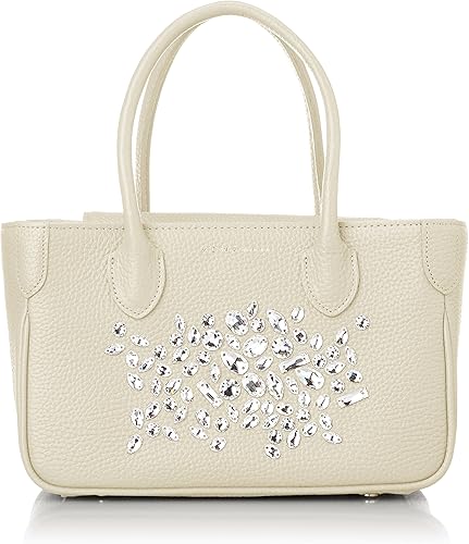 Amazon エーディーエムジェイ トートバッグ 牛革 定番 スワロフスキー クリスタル付 オフ ホワイト トートバッグ