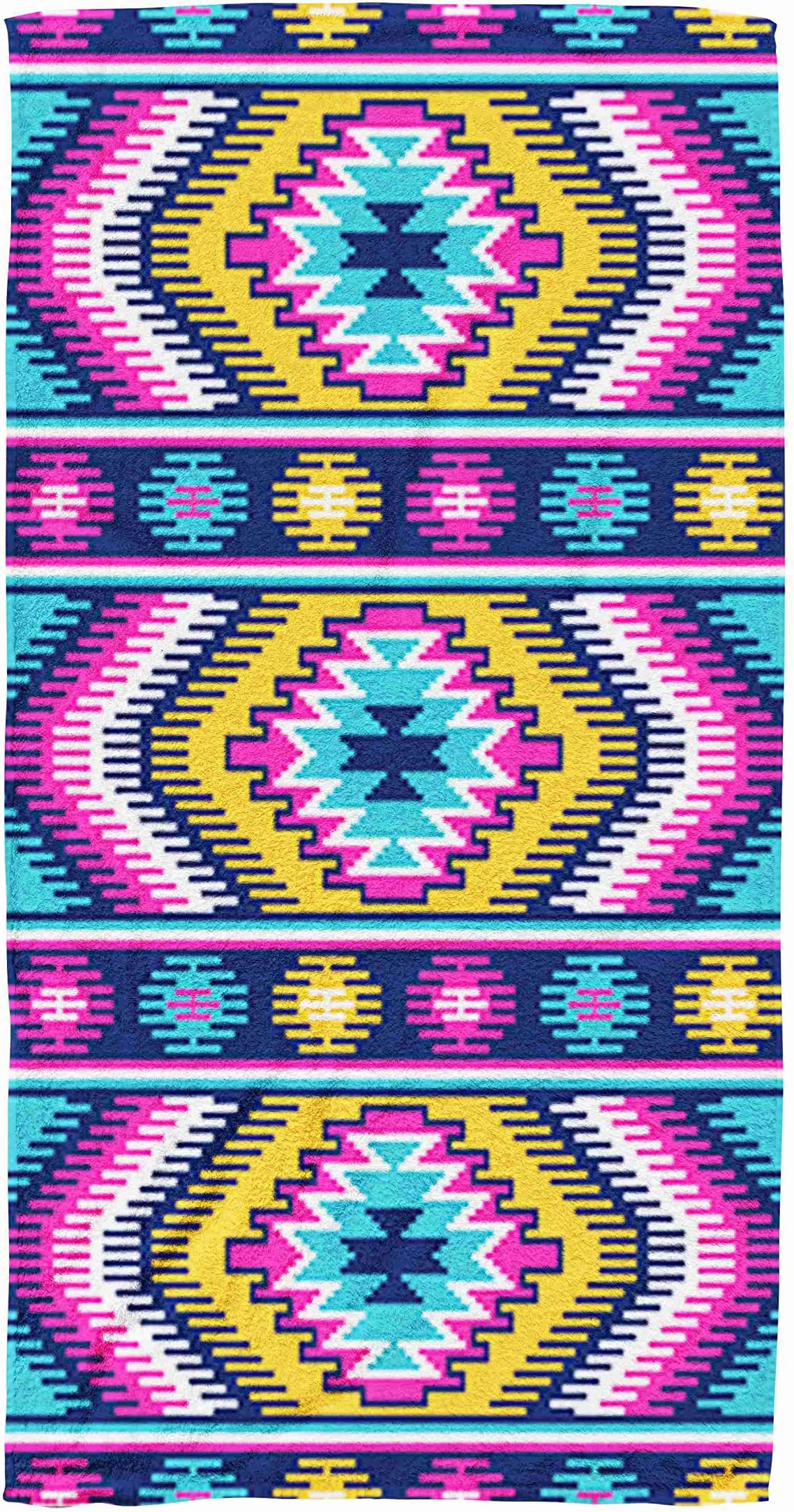 ROOLAYS Beach Towels, 30x60 Microfiber Beach Towel Quick Dry for Travel,Swimming Baby Bath Towel of Tribal Colorful Geometric Pattern Ethnic Ornament,Green White