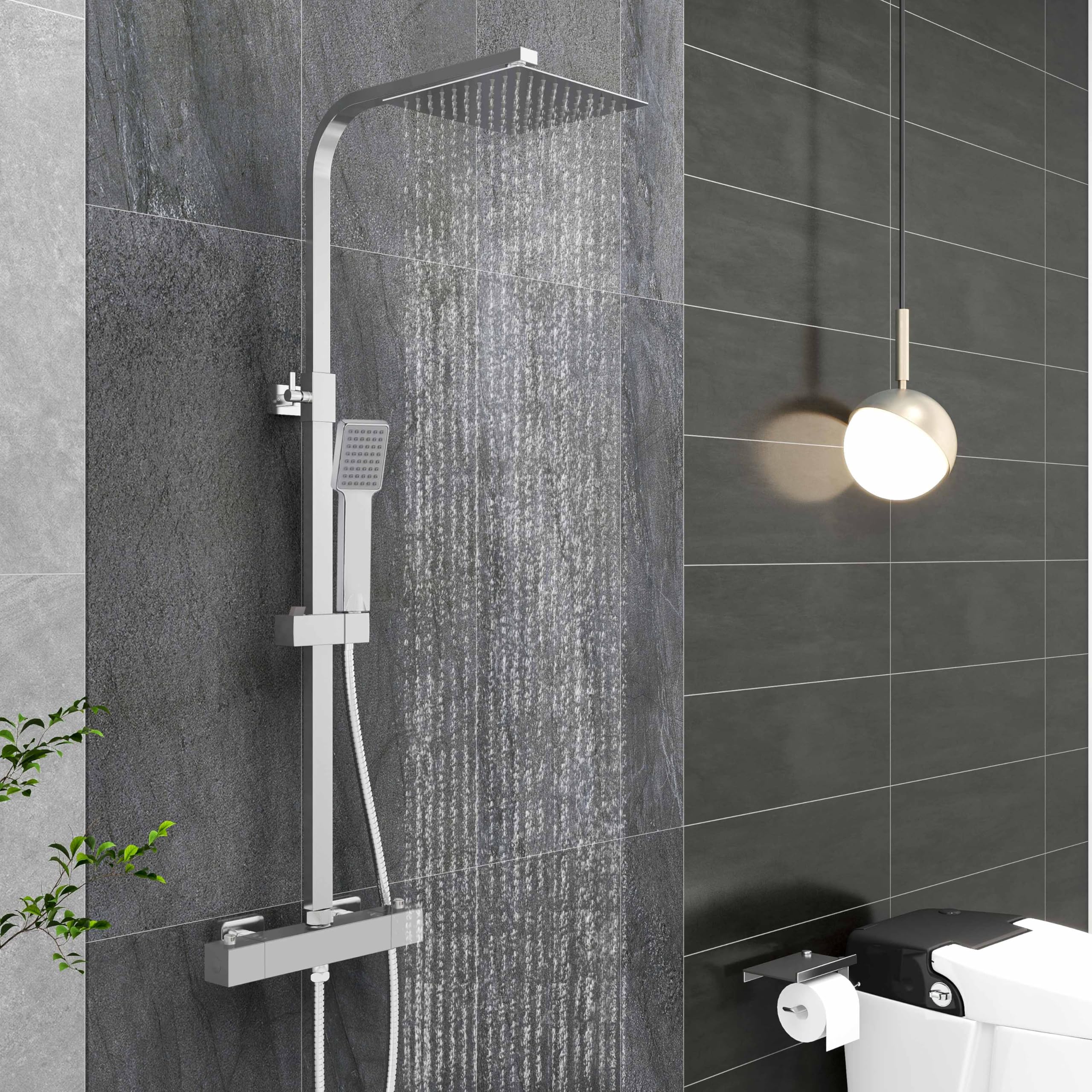 Xinyang Thermostatic Shower Mixer Set - Exposed Square 8" Rain Overhead & Hand Held Shower Head