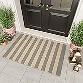 OJIA Tan Washable Outdoor Rug 3'x5', Front Door Mat Outside Entrance Cotton Woven Layered Doormat Indoor Outdoor Rugs Striped Entryway Rugs Small Outdoor Door Mats for Porch Patio Kitchen Entry