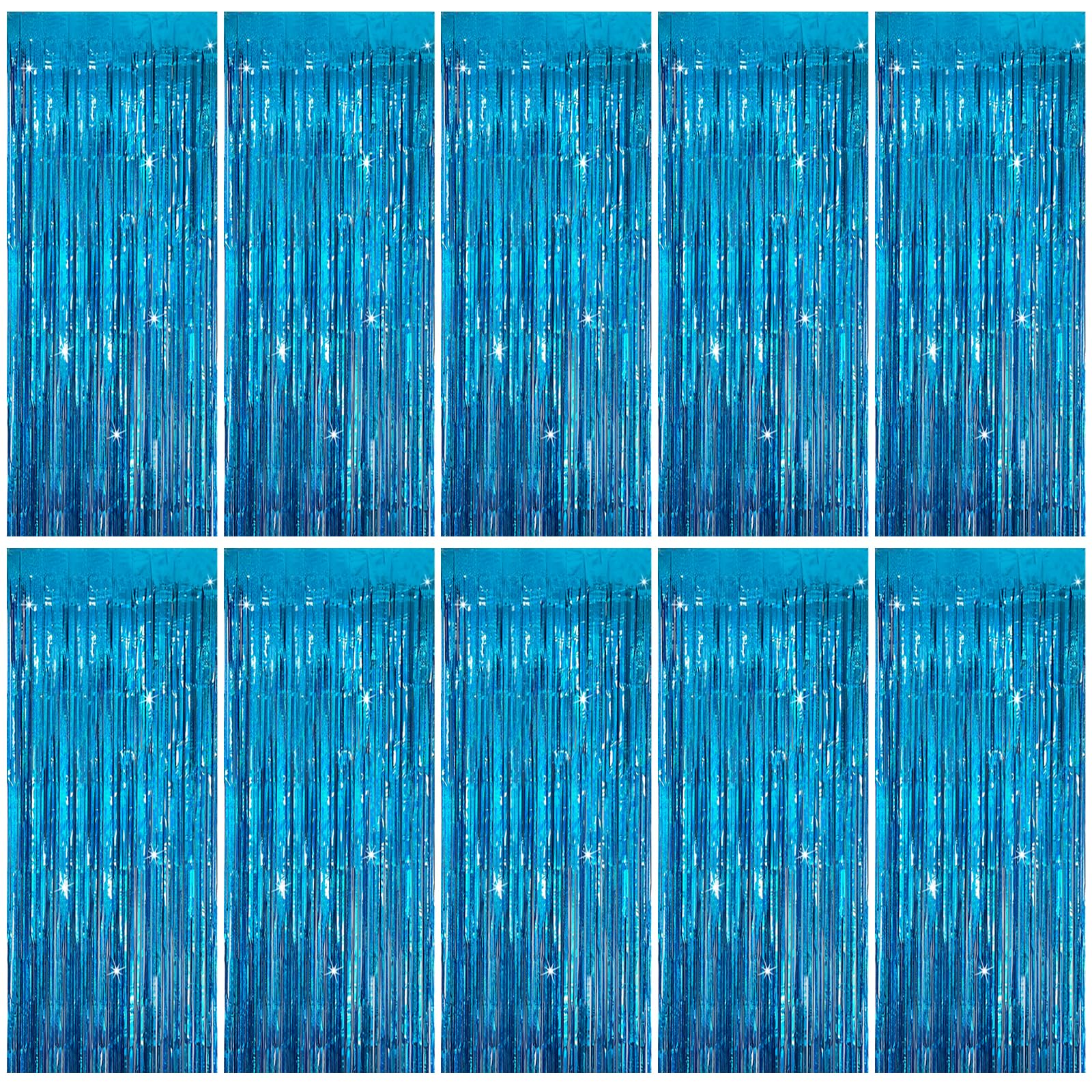 Tinsel Curtain Party Backdrop Blue Birthday Party Decorations 10 Packs Glitter Foil Fringe Curtain Party Decor Streamers Photo Booth for Birthday Christmas Wedding Halloween Graduation Decorations
