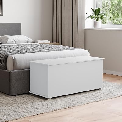 Vida Designs Leon Storage Ottoman White Wooden Chest Seat Window Bench