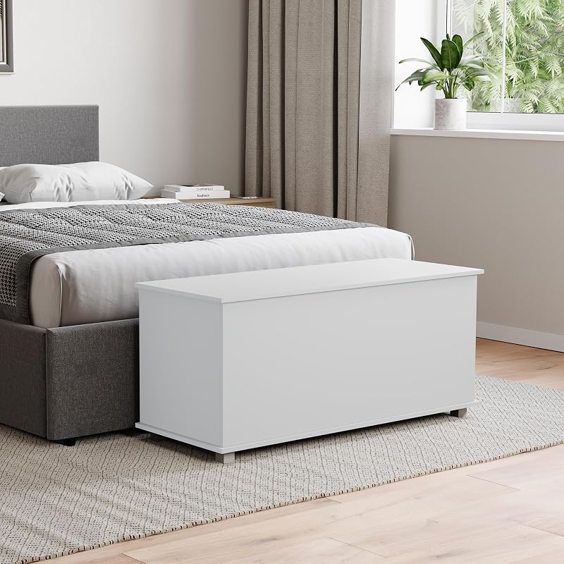 Vida Designs Leon Storage Ottoman White Wooden Chest Seat Window Bench