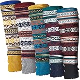 Liitrsh 5 Pairs Boho Long Leg Warmers for Women Winter Christmas Wool Bohemian Leg Warmers with Crochet Flowers