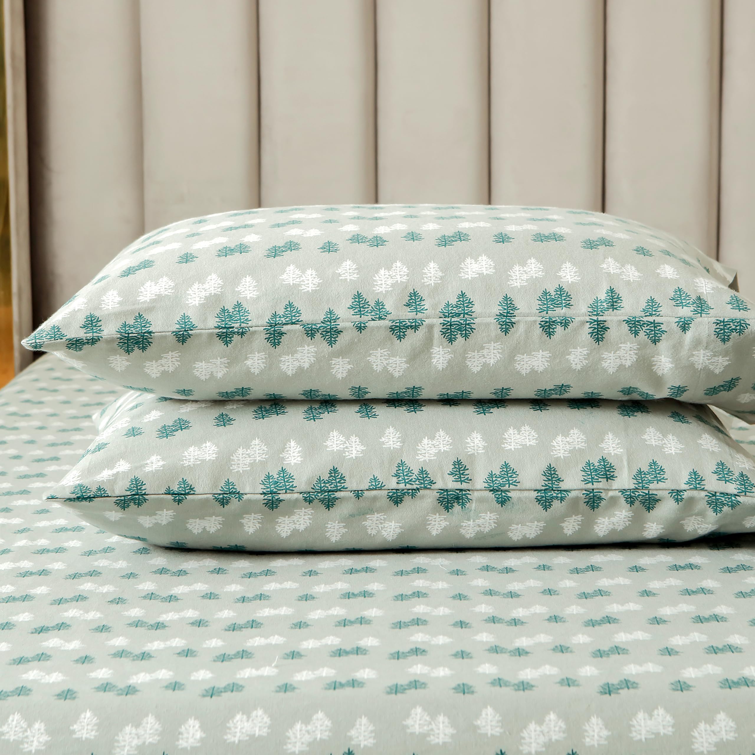 Elegant Comfort Ultra Soft 4-Piece 100% Turkish Cotton Flannel Sheet Set - Holiday Christmas Flannel Sheets, Warm and Cozy Premium Quality, Deep Pocket Fitted Sheet- Twin, Double Tree Image Elegant Comfort Ultra Soft 4-Piece 100% Turkish Cotton Flannel Sheet Set - Holiday Christmas Flannel Sheets, Warm and Cozy Premium Quality, Deep Pocket Fitted Sheet- Twin, Double Tree Image