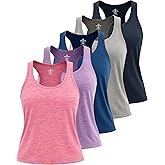 Real Essentials 5 Pack: Women's Racerback Tank Top Dry-Fit Athletic Performance Yoga Activewear (Available in Plus Size)